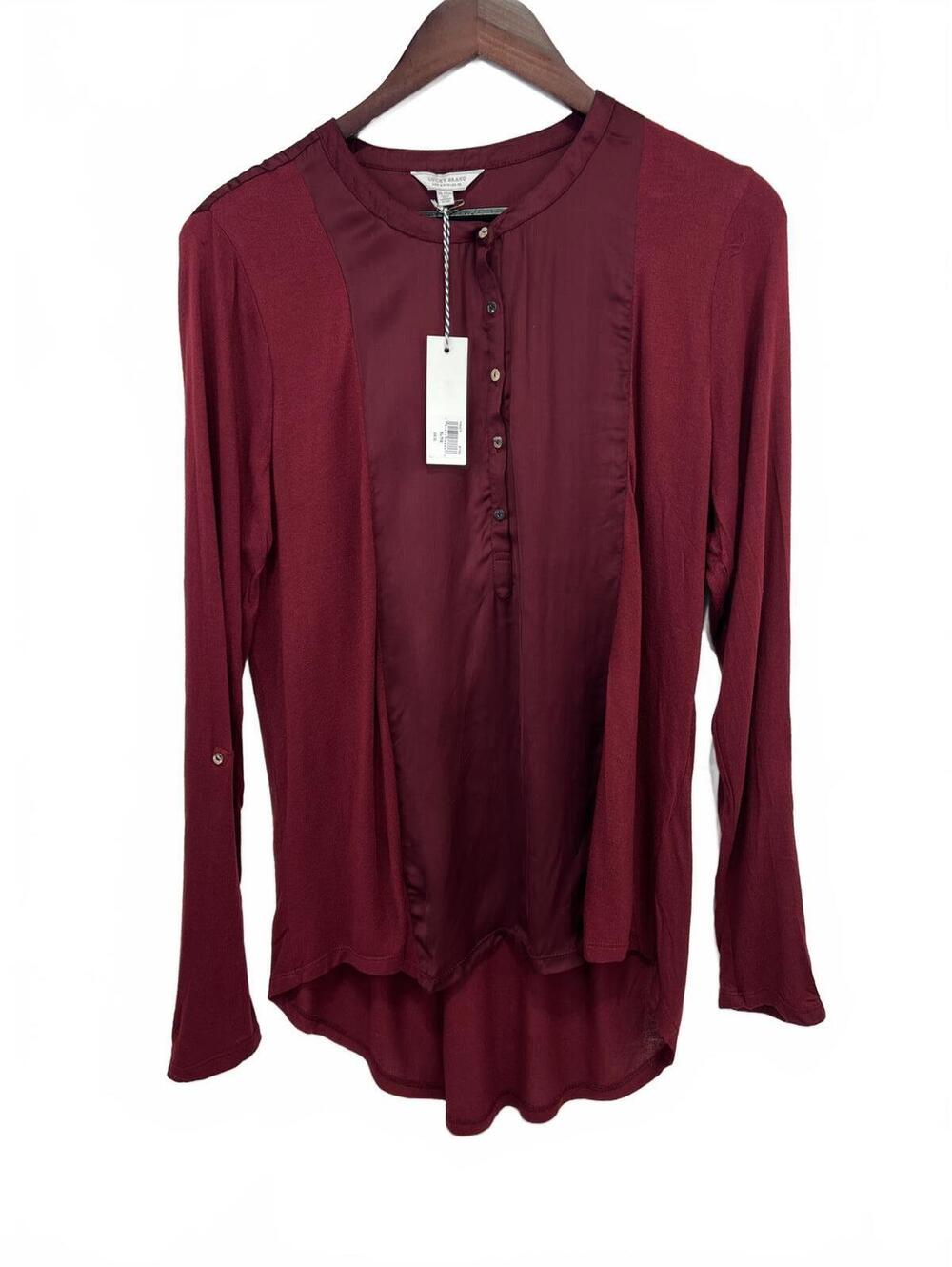 Lucky Brand Women's Size XL Burgundy Long Sleeve Button Front Blouse NWT